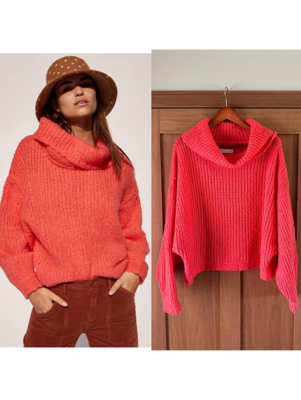 Pilcro Anthropologie Zamora Wool Blend Cowl Neck Sweater in Coral Size Medium